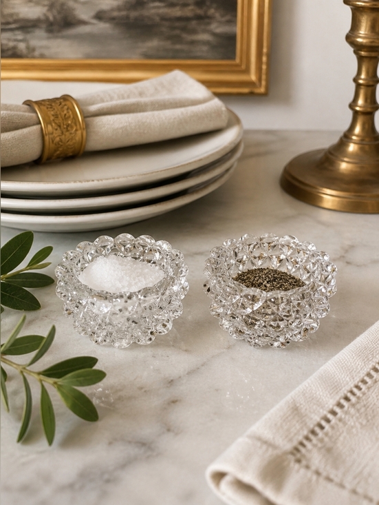 Early American Pressed Glass Other - SALE! EAPG Salt Dip (CELLAR) Set With Diamond Point Pattern